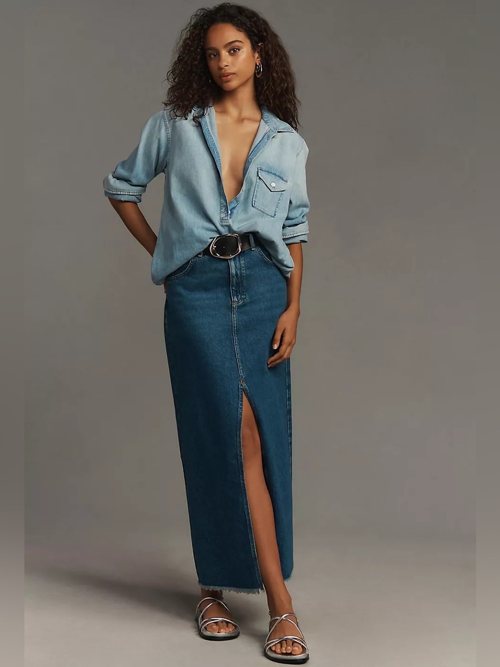 NWT Anthropologie Pilcro The Madi Front Slit Denim Skirt Size 12 Blue